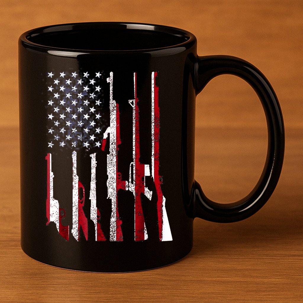Funny Gun 4th Of July American USA Pride Flag 11oz C Handle Ceramic Mug