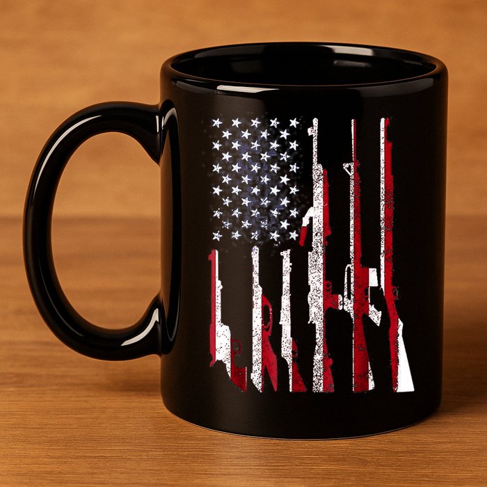 Funny Gun 4th Of July American USA Pride Flag 11oz C Handle Ceramic Mug