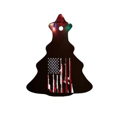 Funny Gun 4th Of July American USA Pride Flag Ceramic Tree Ornament