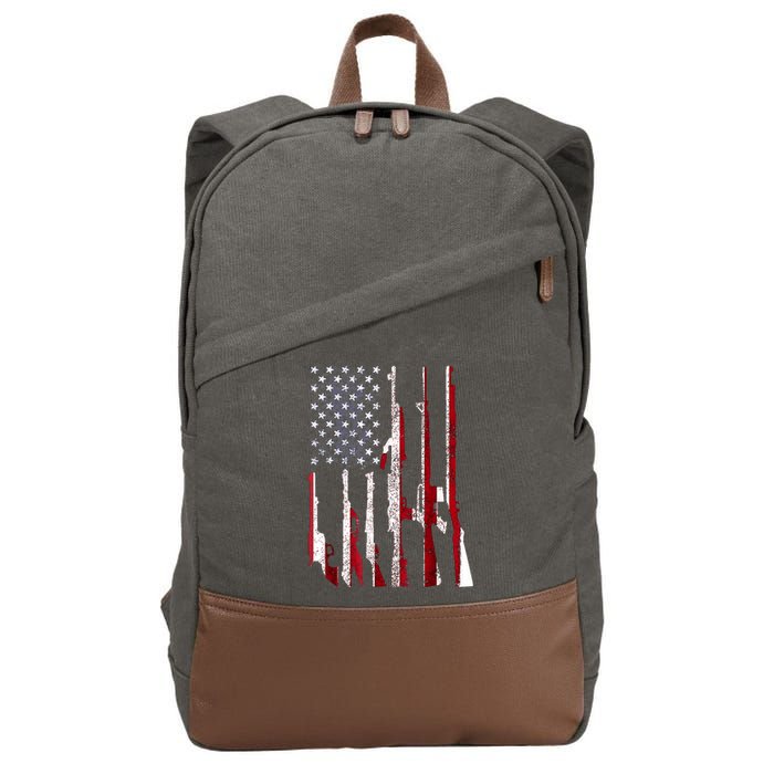 Funny Gun 4th Of July American USA Pride Flag Cotton Canvas Backpack