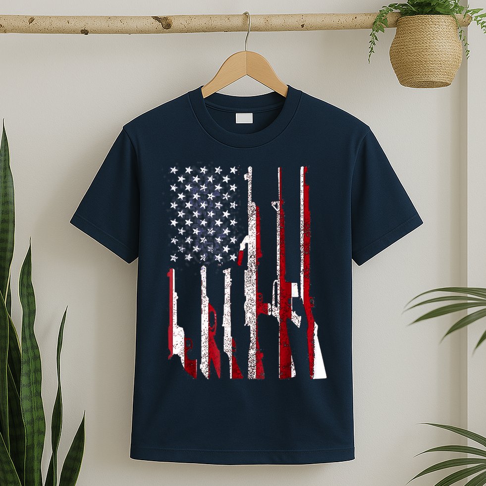 Funny Gun 4th Of July American USA Pride Flag T-Shirt