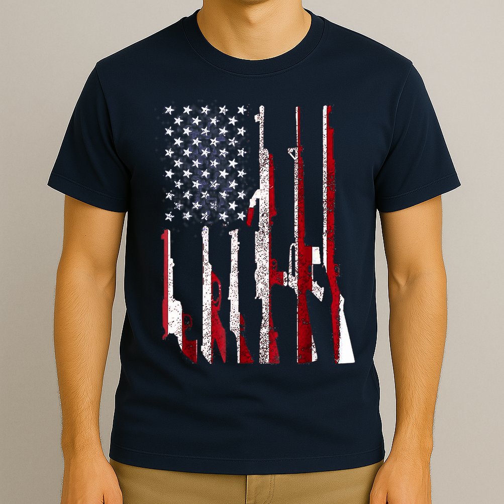 Funny Gun 4th Of July American USA Pride Flag T-Shirt