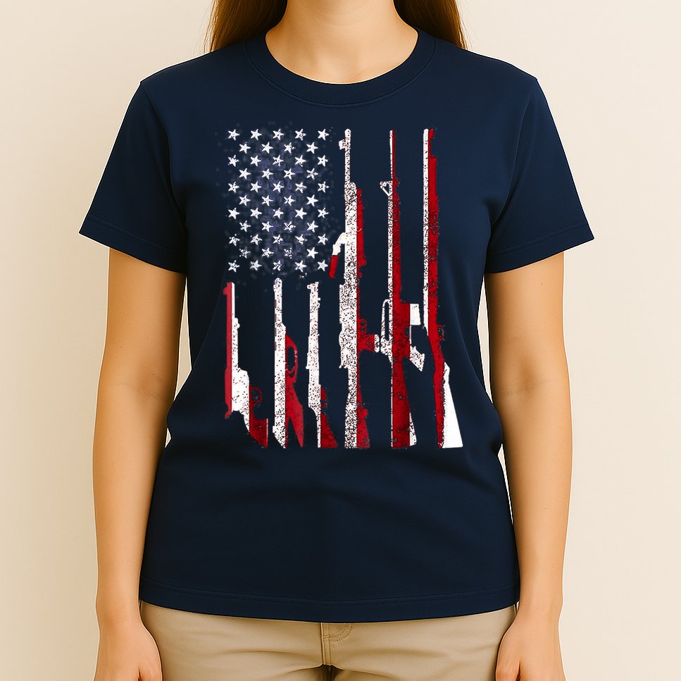 Funny Gun 4th Of July American USA Pride Flag T-Shirt