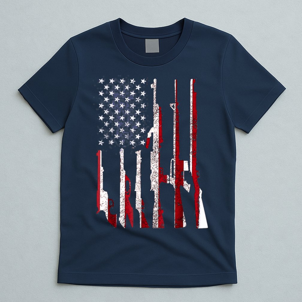 Funny Gun 4th Of July American USA Pride Flag T-Shirt