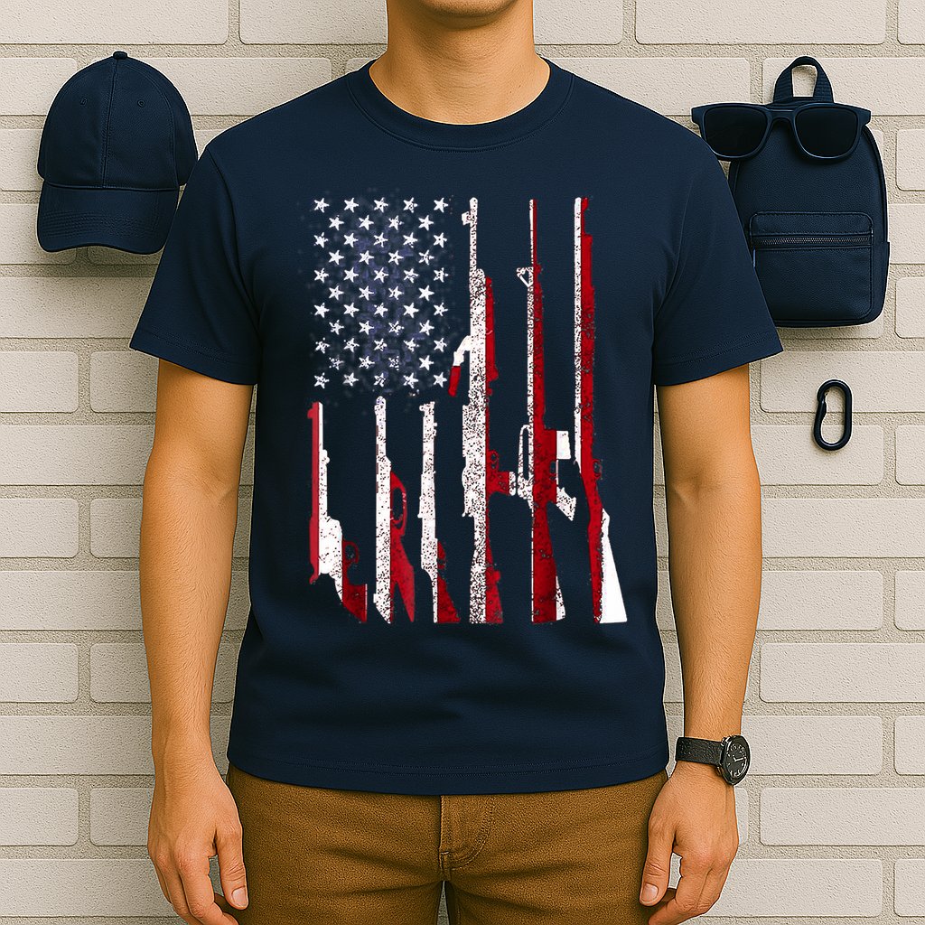 Funny Gun 4th Of July American USA Pride Flag T-Shirt