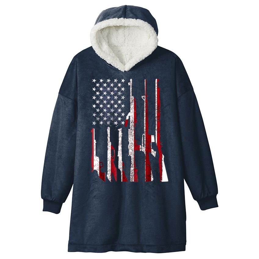 Funny Gun 4th Of July American USA Pride Flag Hooded Wearable Blanket