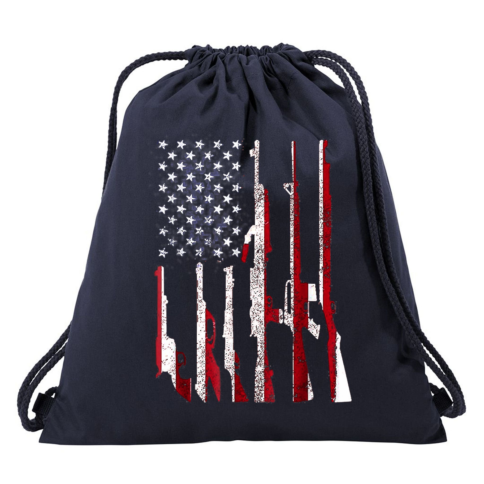 Funny Gun 4th Of July American USA Pride Flag Drawstring Bag