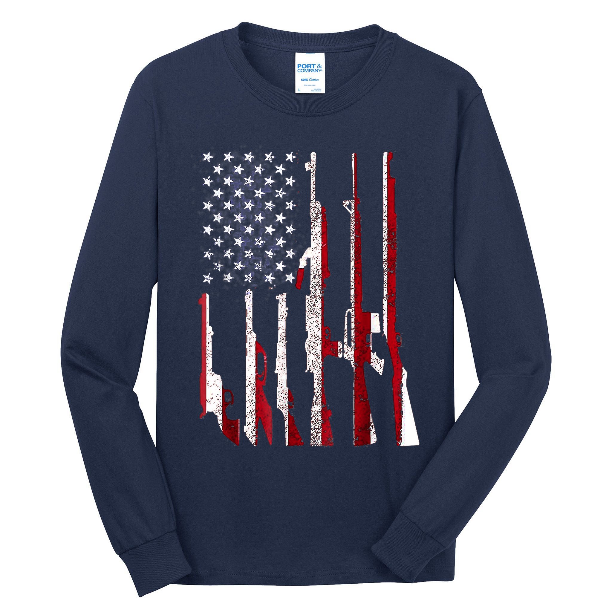 Funny Gun 4th Of July American USA Pride Flag Tall Long Sleeve T-Shirt
