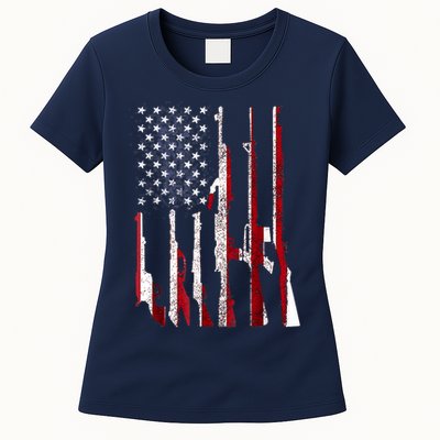 Funny Gun 4th Of July American USA Pride Flag Womens T-Shirt