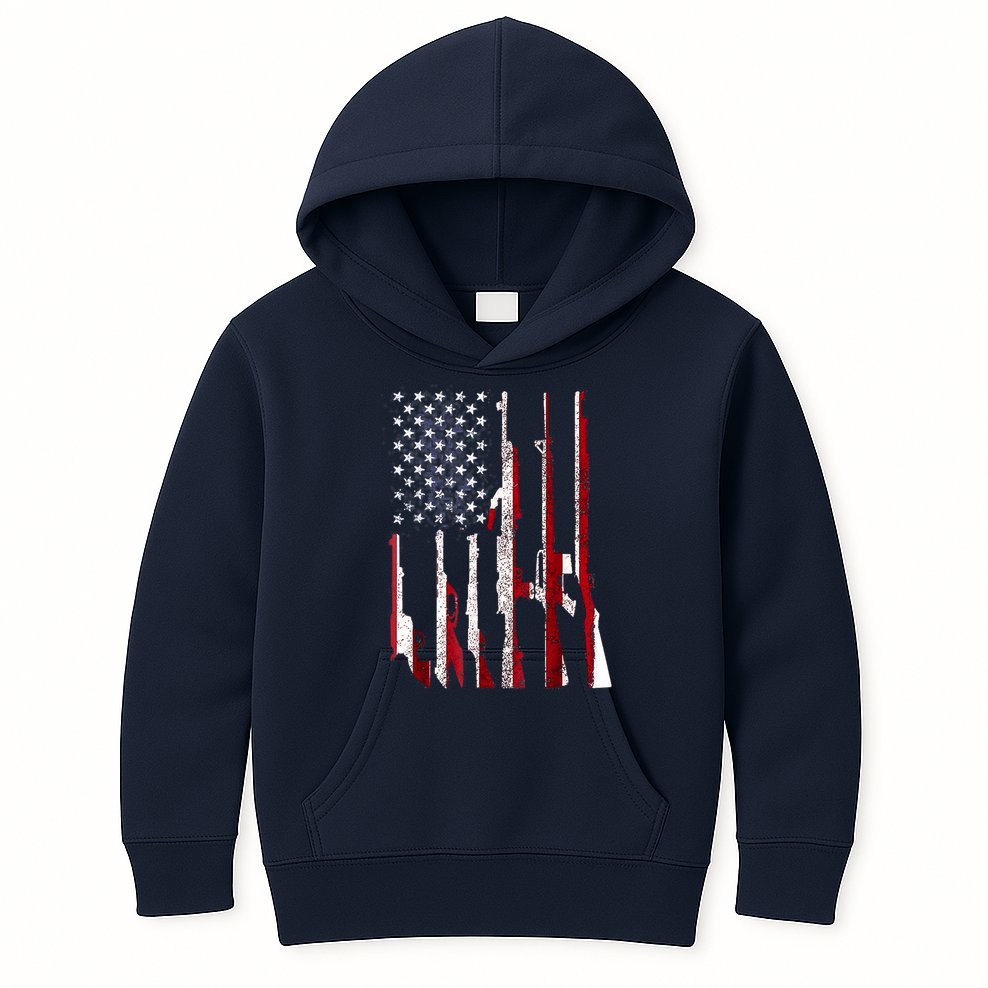 Funny Gun 4th Of July American USA Pride Flag Kids Hoodie