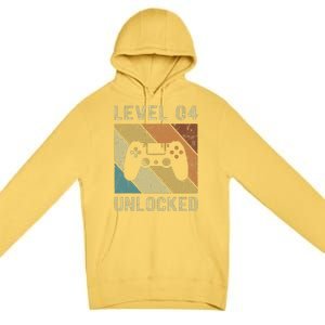 Funny Gamer 4th Birthday For & Level 4 Unlocked Premium Pullover Hoodie