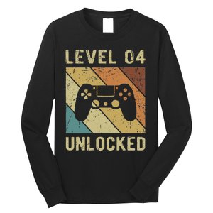 Funny Gamer 4th Birthday For & Level 4 Unlocked Long Sleeve Shirt