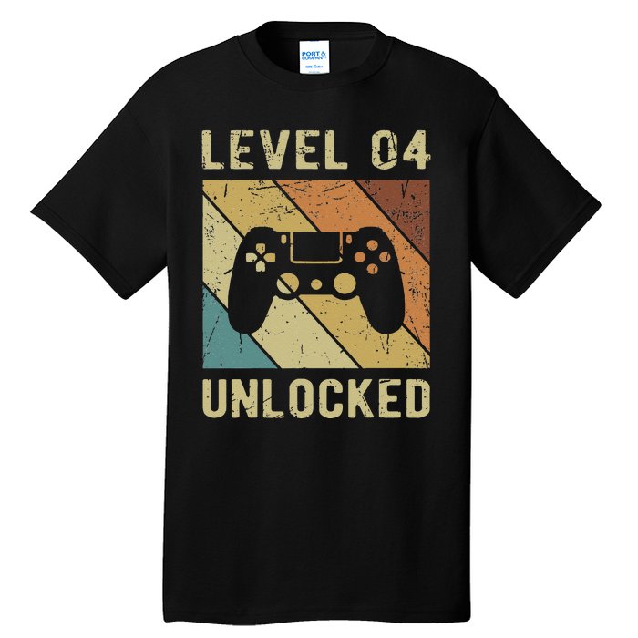 Funny Gamer 4th Birthday For & Level 4 Unlocked Tall T-Shirt