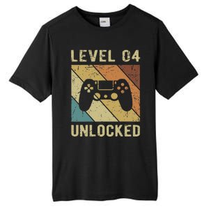 Funny Gamer 4th Birthday For & Level 4 Unlocked Tall Fusion ChromaSoft Performance T-Shirt