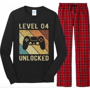 Funny Gamer 4th Birthday For & Level 4 Unlocked Long Sleeve Pajama Set