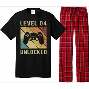 Funny Gamer 4th Birthday For & Level 4 Unlocked Pajama Set