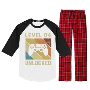 Funny Gamer 4th Birthday For & Level 4 Unlocked Raglan Sleeve Pajama Set