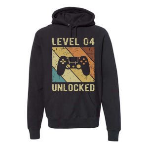 Funny Gamer 4th Birthday For & Level 4 Unlocked Premium Hoodie