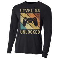 Funny Gamer 4th Birthday For & Level 4 Unlocked Cooling Performance Long Sleeve Crew