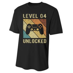 Funny Gamer 4th Birthday For & Level 4 Unlocked Performance Sprint T-Shirt