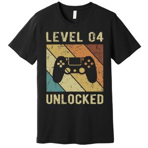 Funny Gamer 4th Birthday For & Level 4 Unlocked Premium T-Shirt