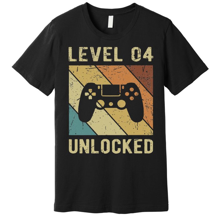 Funny Gamer 4th Birthday For & Level 4 Unlocked Premium T-Shirt