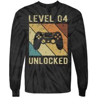 Funny Gamer 4th Birthday For & Level 4 Unlocked Tie-Dye Long Sleeve Shirt