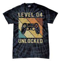 Funny Gamer 4th Birthday For & Level 4 Unlocked Tie-Dye T-Shirt