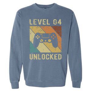 Funny Gamer 4th Birthday For & Level 4 Unlocked Garment-Dyed Sweatshirt