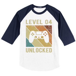 Funny Gamer 4th Birthday For & Level 4 Unlocked Baseball Sleeve Shirt