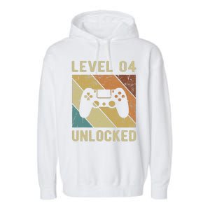 Funny Gamer 4th Birthday For & Level 4 Unlocked Garment-Dyed Fleece Hoodie