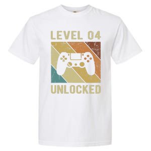 Funny Gamer 4th Birthday For & Level 4 Unlocked Garment-Dyed Heavyweight T-Shirt