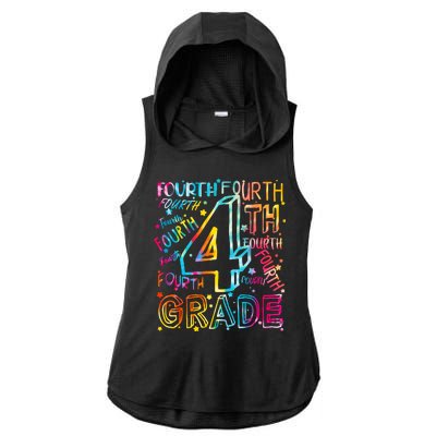 Fourth Grade 4th Grade Tie Dye Word Art Ladies PosiCharge Tri-Blend Wicking Draft Hoodie Tank