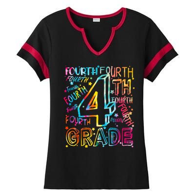 Fourth Grade 4th Grade Tie Dye Word Art Ladies Halftime Notch Neck Tee