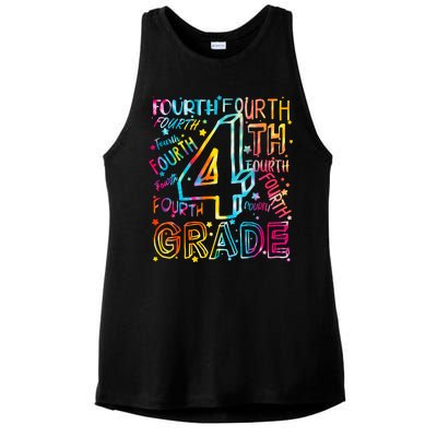 Fourth Grade 4th Grade Tie Dye Word Art Ladies PosiCharge Tri-Blend Wicking Tank