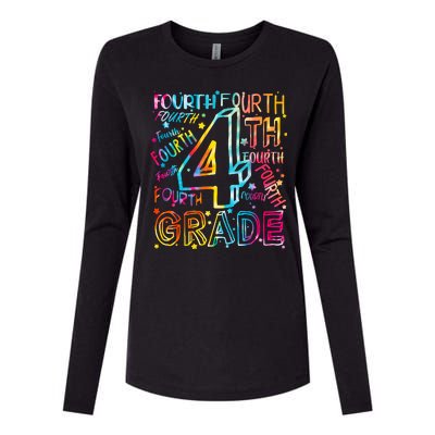 Fourth Grade 4th Grade Tie Dye Word Art Womens Cotton Relaxed Long Sleeve T-Shirt