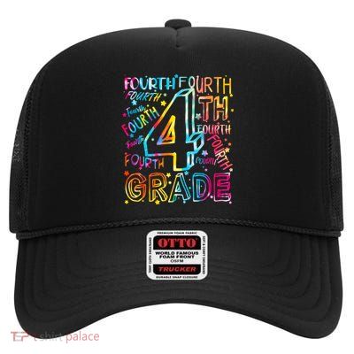 Fourth Grade 4th Grade Tie Dye Word Art High Crown Mesh Back Trucker Hat