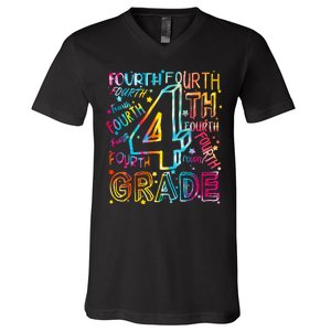 Fourth Grade 4th Grade Tie Dye Word Art V-Neck T-Shirt