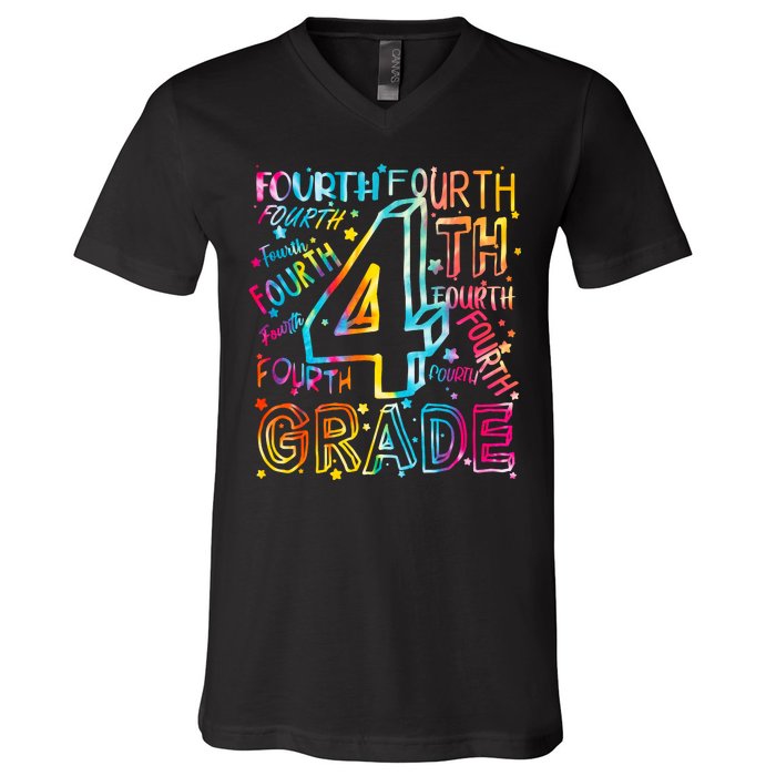 Fourth Grade 4th Grade Tie Dye Word Art V-Neck T-Shirt