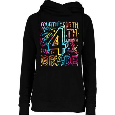 Fourth Grade 4th Grade Tie Dye Word Art Womens Funnel Neck Pullover Hood