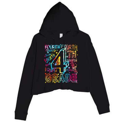 Fourth Grade 4th Grade Tie Dye Word Art Crop Fleece Hoodie