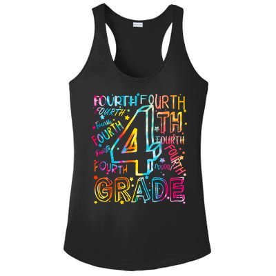 Fourth Grade 4th Grade Tie Dye Word Art Ladies PosiCharge Competitor Racerback Tank