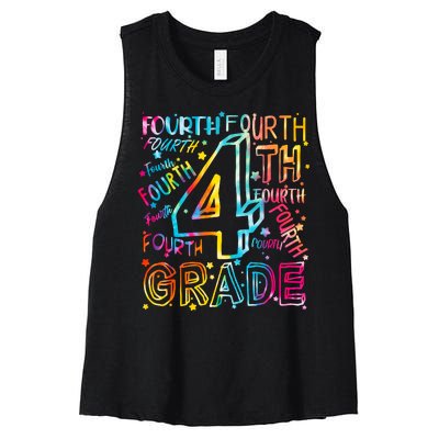 Fourth Grade 4th Grade Tie Dye Word Art Women's Racerback Cropped Tank