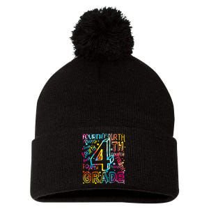 Fourth Grade 4th Grade Tie Dye Word Art Pom Pom 12in Knit Beanie