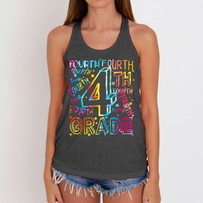 Fourth Grade 4th Grade Tie Dye Word Art Women's Knotted Racerback Tank