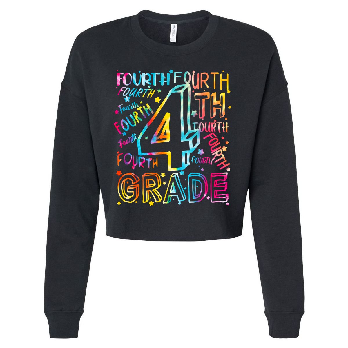 Fourth Grade 4th Grade Tie Dye Word Art Cropped Pullover Crew