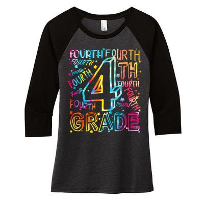 Fourth Grade 4th Grade Tie Dye Word Art Women's Tri-Blend 3/4-Sleeve Raglan Shirt