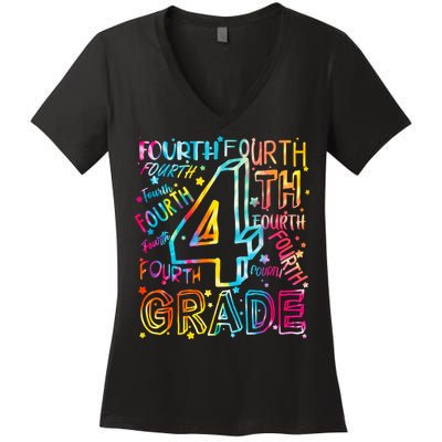 Fourth Grade 4th Grade Tie Dye Word Art Women's V-Neck T-Shirt