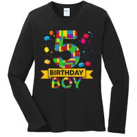 Funny Gift 5 Year Old Building Blocks Birthday Ladies Long Sleeve Shirt