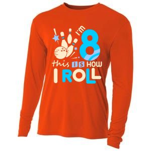 Funny Gift 8th Birthday Bowling Gift I'm 8 Eight This Is How I Roll Funny Gift Cooling Performance Long Sleeve Crew